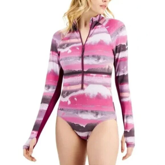 Nike Swim Adventure Long Sleeve One Piece Pink Sangria Women's Large - Picture 1 of 9